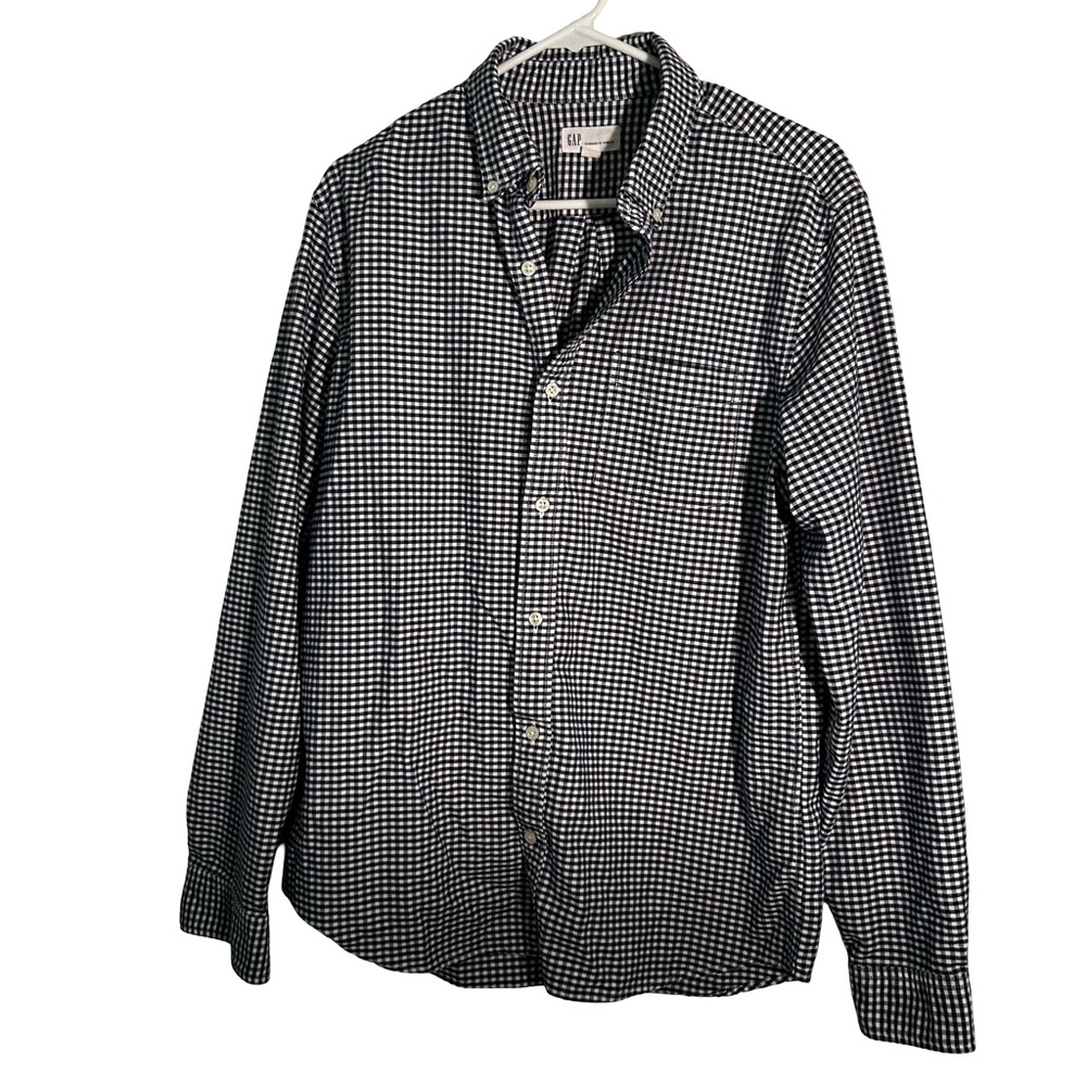 GAP Men's Navy and White Gingham Button-Down Shirt